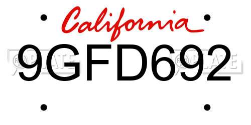 9GFD692 California License Plate
