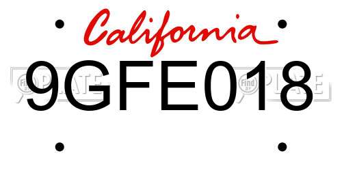 9GFE018 California License Plate