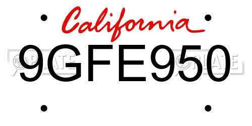 9GFE950 California License Plate