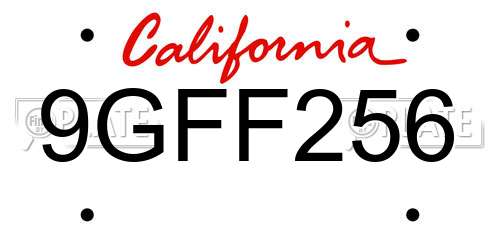 9GFF256 California License Plate
