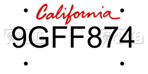 9GFF874 California License Plate