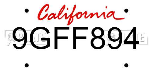 9GFF894 California License Plate