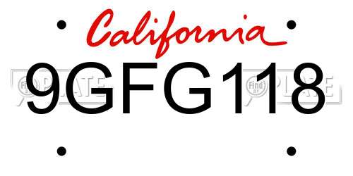 9GFG118 California License Plate