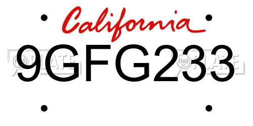 9GFG233 California License Plate