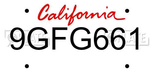 9GFG661 California License Plate