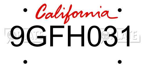 9GFH031 California License Plate