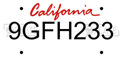 9GFH233 California License Plate