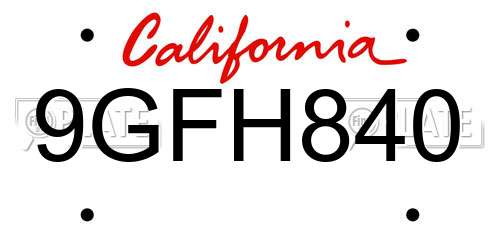 9GFH840 California License Plate