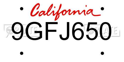 9GFJ650 California License Plate