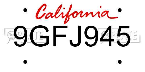 9GFJ945 California License Plate