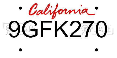 9GFK270 California License Plate