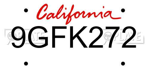 9GFK272 California License Plate