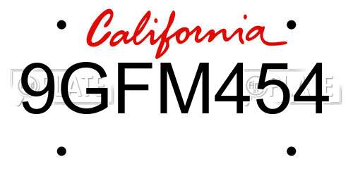 9GFM454 California License Plate