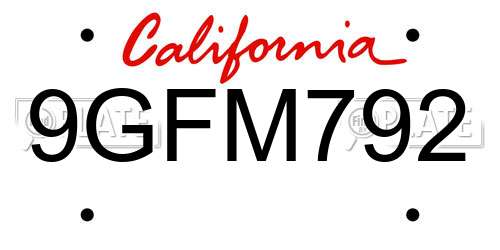 9GFM792 California License Plate