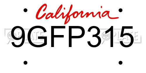 9GFP315 California License Plate