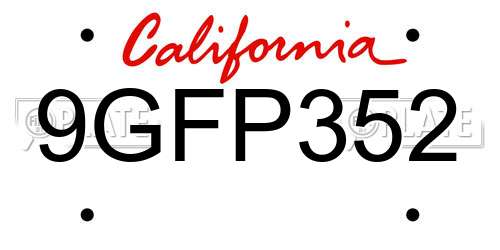 9GFP352 California License Plate