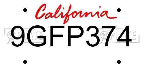 9GFP374 California License Plate