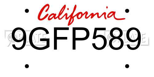 9GFP589 California License Plate