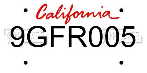 9GFR005 California License Plate