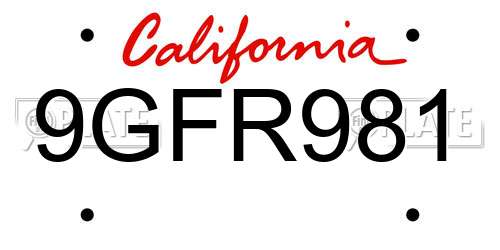 9GFR981 California License Plate