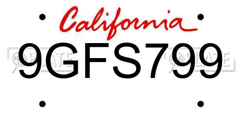 9GFS799 California License Plate