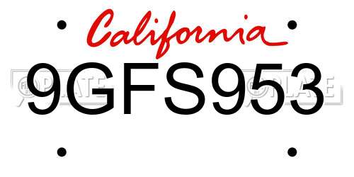 9GFS953 California License Plate