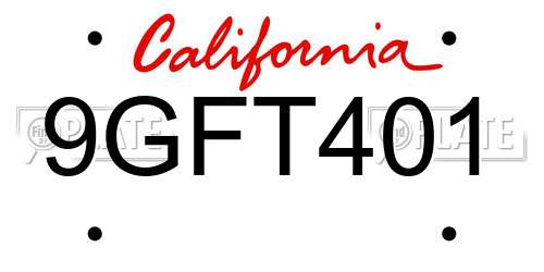 9GFT401 California License Plate