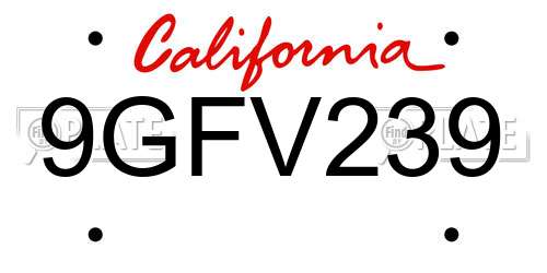 9GFV239 California License Plate