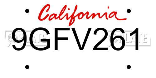 9GFV261 California License Plate