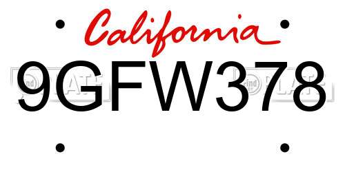 9GFW378 California License Plate