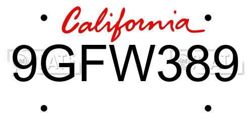 9GFW389 California License Plate