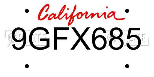 9GFX685 California License Plate