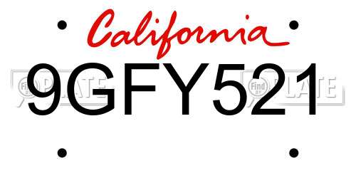9GFY521 California License Plate