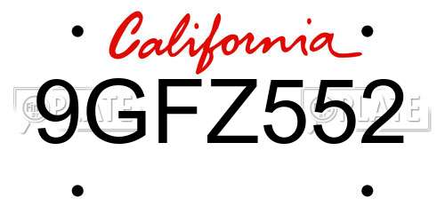 9GFZ552 California License Plate