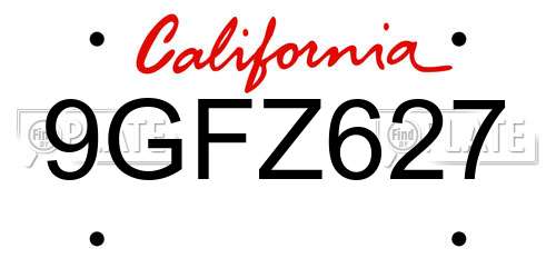 9GFZ627 California License Plate