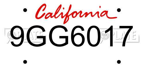 9GG6017 California License Plate
