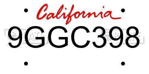 9GGC398 California License Plate