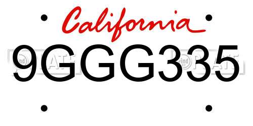 9GGG335 California License Plate