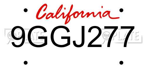 9GGJ277 California License Plate