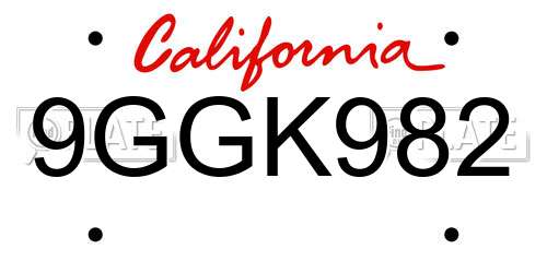 9GGK982 California License Plate