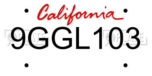 9GGL103 California License Plate