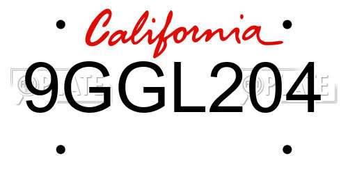 9GGL204 California License Plate