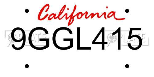 9GGL415 California License Plate