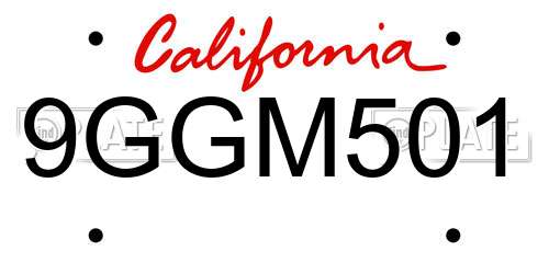 9GGM501 California License Plate