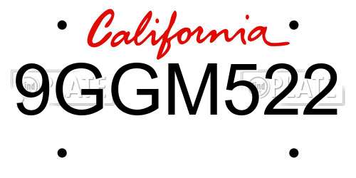9GGM522 California License Plate