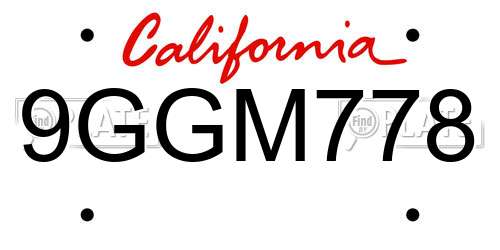 9GGM778 California License Plate