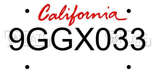 9GGX033 California License Plate