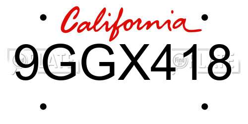 9GGX418 California License Plate