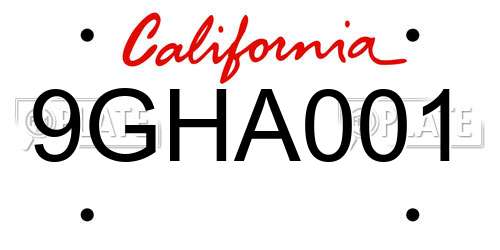9GHA001 California License Plate