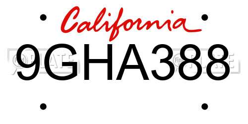 9GHA388 California License Plate